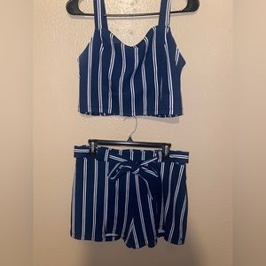 Blue & White Striped Two Piece Set, size L
